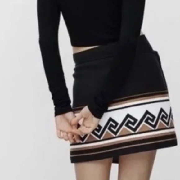 Sold - Talula Black Meander Wrap Skirt Brown White Accent Cotton Blend Size XS - Picture 2 of 5